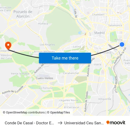 Conde De Casal - Doctor Esquerdo to Universidad Ceu San Pablo map