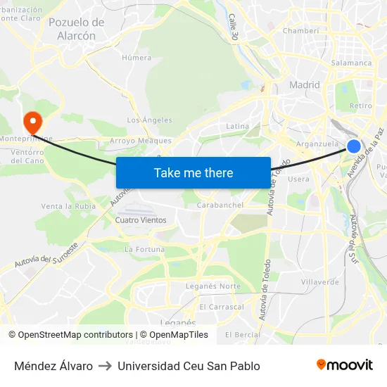 Méndez Álvaro to Universidad Ceu San Pablo map