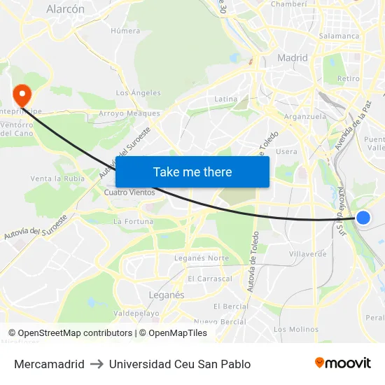 Mercamadrid to Universidad Ceu San Pablo map
