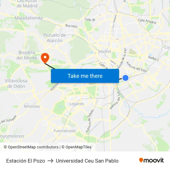 Estación El Pozo to Universidad Ceu San Pablo map