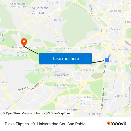 Plaza Elíptica to Universidad Ceu San Pablo map