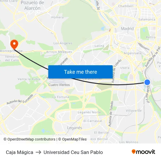 Caja Mágica to Universidad Ceu San Pablo map