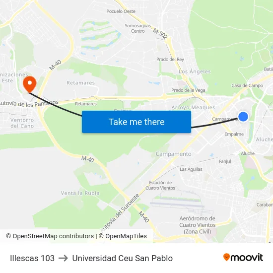 Illescas 103 to Universidad Ceu San Pablo map