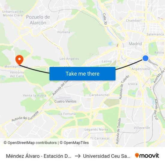 Méndez Álvaro - Estación De Atocha to Universidad Ceu San Pablo map