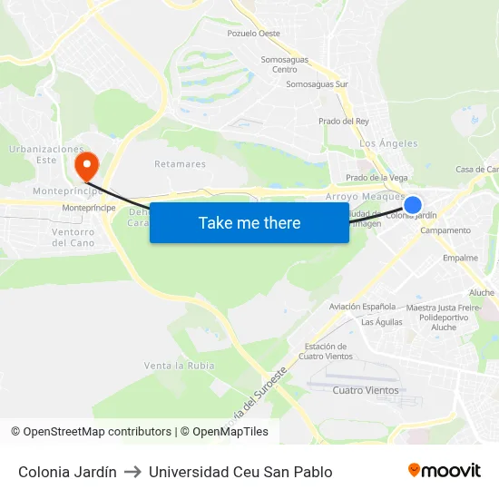 Colonia Jardín to Universidad Ceu San Pablo map