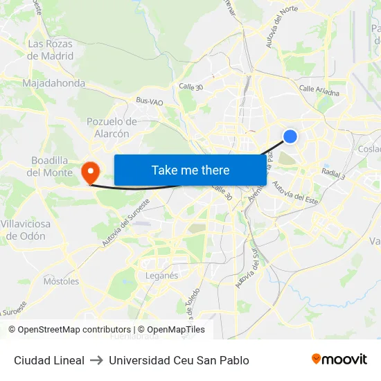 Ciudad Lineal to Universidad Ceu San Pablo map