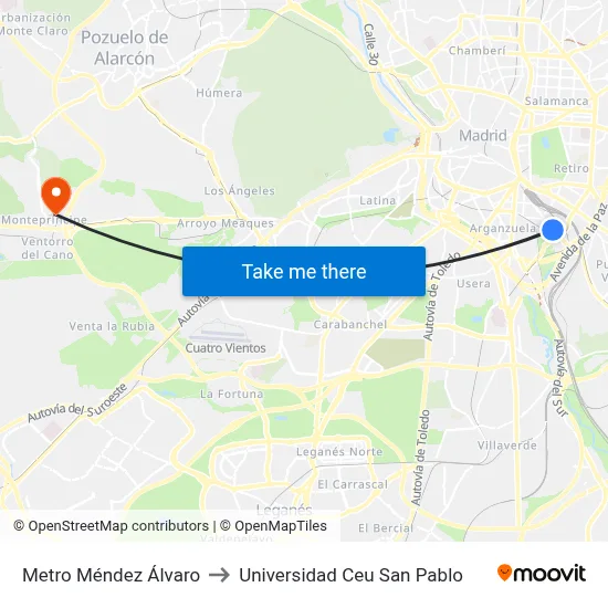 Metro Méndez Álvaro to Universidad Ceu San Pablo map