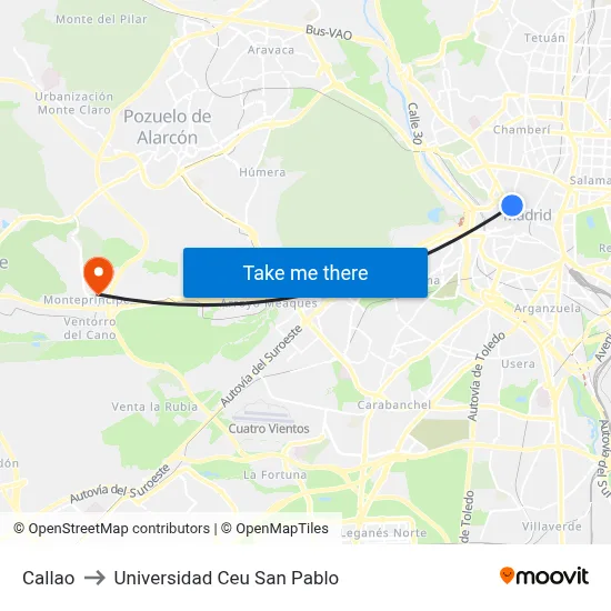Callao to Universidad Ceu San Pablo map