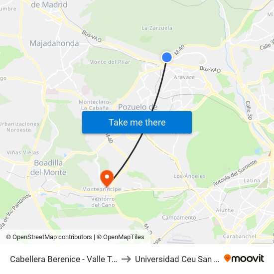 Cabellera Berenice - Valle Toranzo to Universidad Ceu San Pablo map