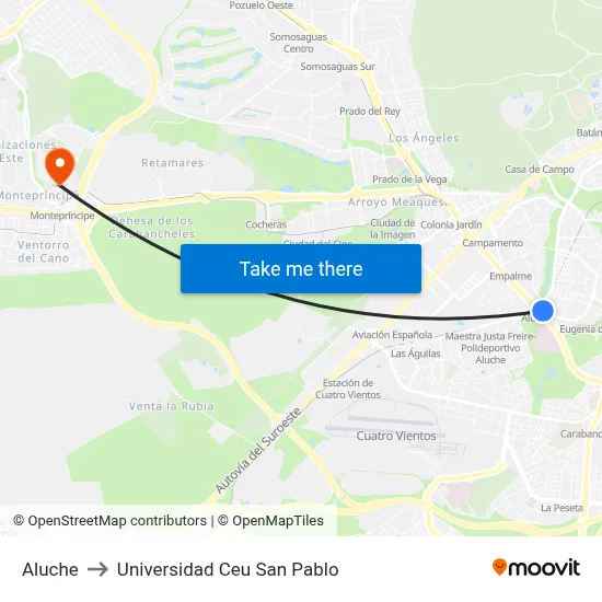 Aluche to Universidad Ceu San Pablo map