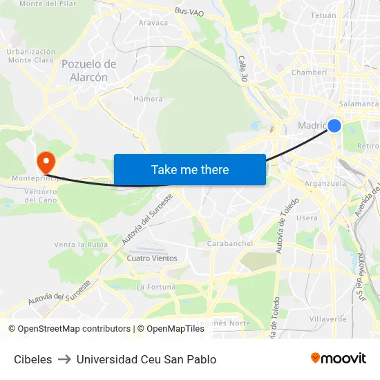 Cibeles to Universidad Ceu San Pablo map