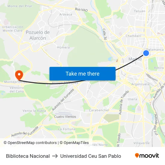 Biblioteca Nacional to Universidad Ceu San Pablo map