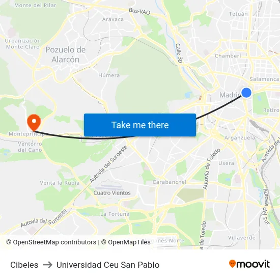Cibeles to Universidad Ceu San Pablo map