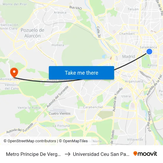 Metro Príncipe De Vergara to Universidad Ceu San Pablo map