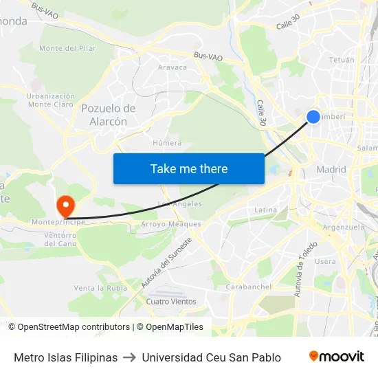 Metro Islas Filipinas to Universidad Ceu San Pablo map