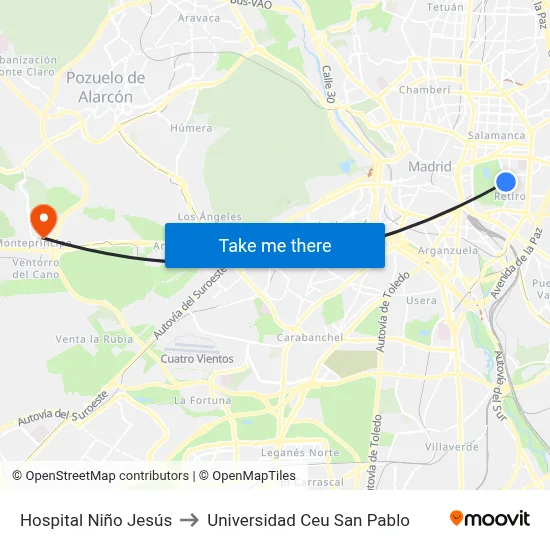 Hospital Niño Jesús to Universidad Ceu San Pablo map