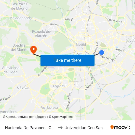 Hacienda De Pavones - Cañada to Universidad Ceu San Pablo map