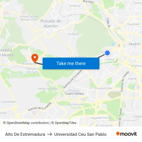 Alto De Extremadura to Universidad Ceu San Pablo map