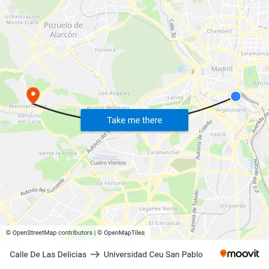 Calle De Las Delicias to Universidad Ceu San Pablo map