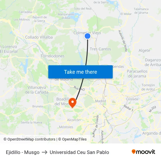 Ejidillo - Musgo to Universidad Ceu San Pablo map