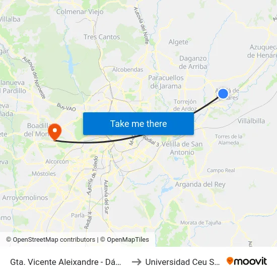 Gta. Vicente Aleixandre - Dámaso Alonso to Universidad Ceu San Pablo map