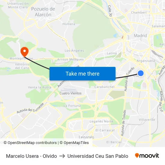 Marcelo Usera - Olvido to Universidad Ceu San Pablo map