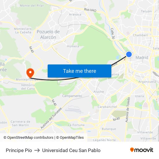 Príncipe Pío to Universidad Ceu San Pablo map