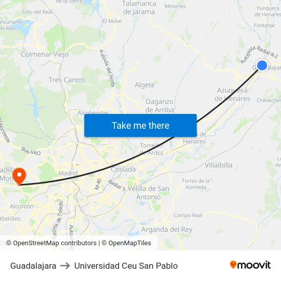 Guadalajara to Universidad Ceu San Pablo map