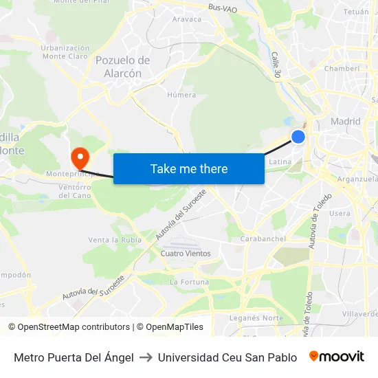 Metro Puerta Del Ángel to Universidad Ceu San Pablo map