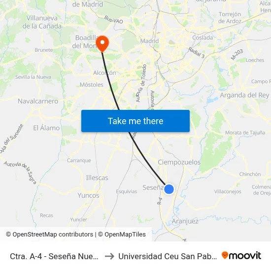 Ctra. A-4 - Seseña Nuevo to Universidad Ceu San Pablo map