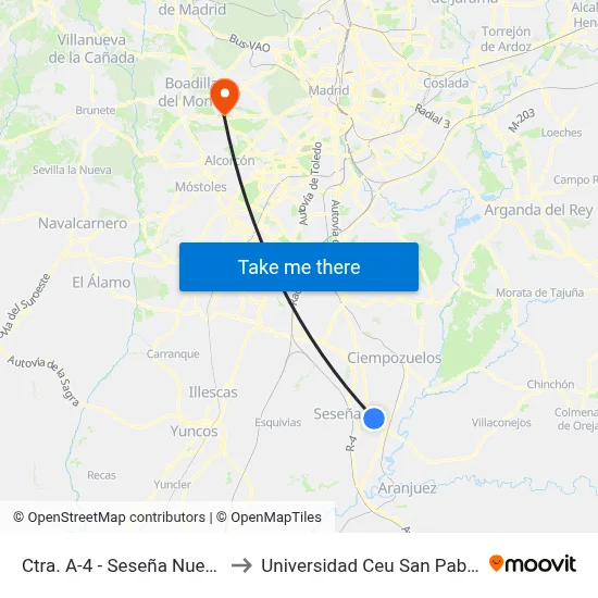 Ctra. A-4 - Seseña Nuevo to Universidad Ceu San Pablo map