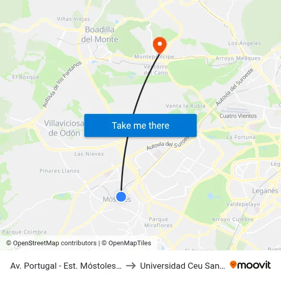 Av. Portugal - Est. Móstoles Central to Universidad Ceu San Pablo map
