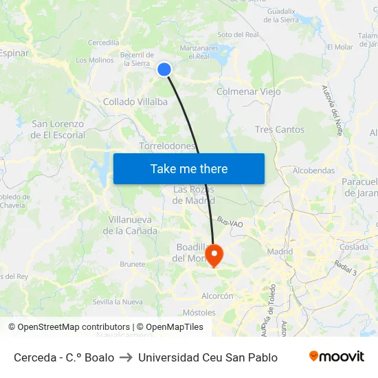 Cerceda - C.º Boalo to Universidad Ceu San Pablo map
