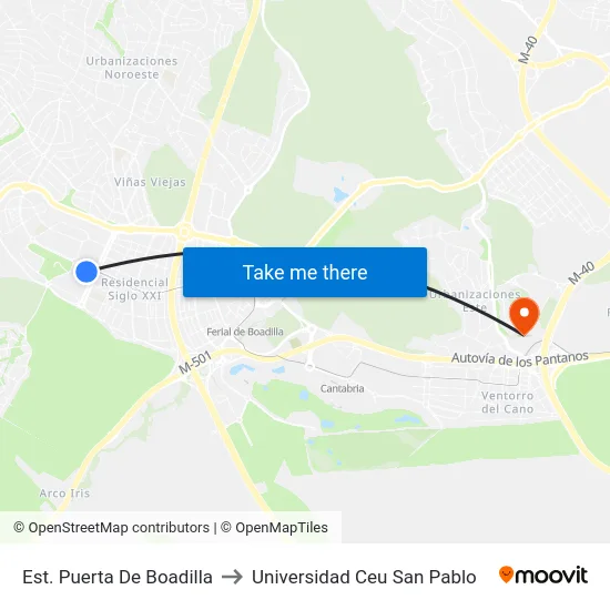 Est. Puerta De Boadilla to Universidad Ceu San Pablo map