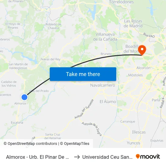 Almorox - Urb. El Pinar De Almorox to Universidad Ceu San Pablo map