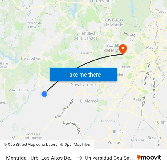 Méntrida - Urb. Los Altos De Méntrida to Universidad Ceu San Pablo map