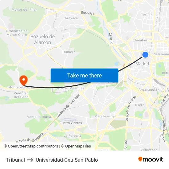 Tribunal to Universidad Ceu San Pablo map