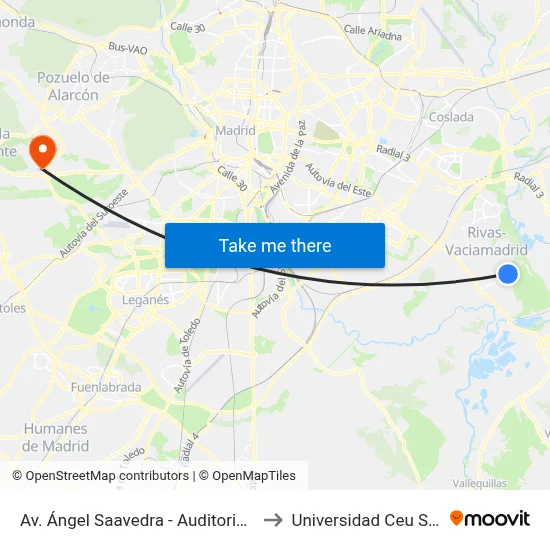 Av. Ángel Saavedra - Auditorio Miguel Ríos to Universidad Ceu San Pablo map