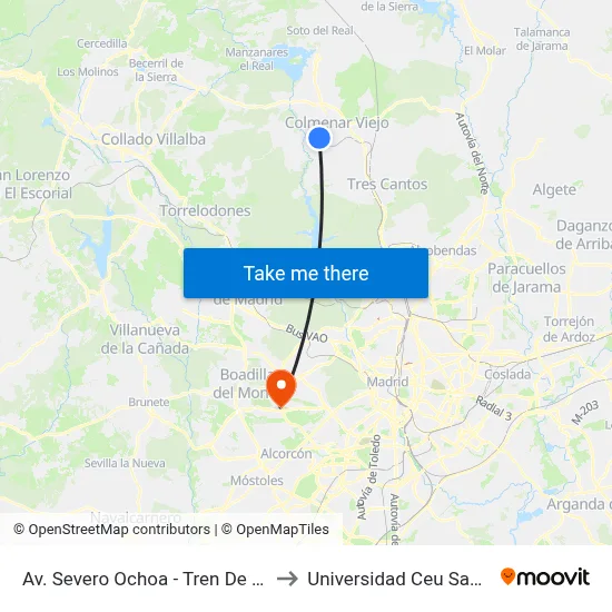 Av. Severo Ochoa - Tren De La Fresa to Universidad Ceu San Pablo map