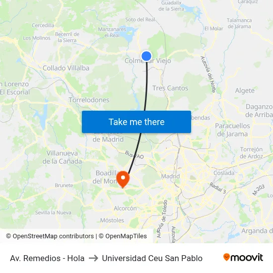 Av. Remedios - Hola to Universidad Ceu San Pablo map