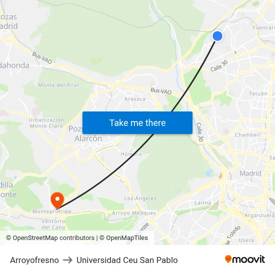 Arroyofresno to Universidad Ceu San Pablo map