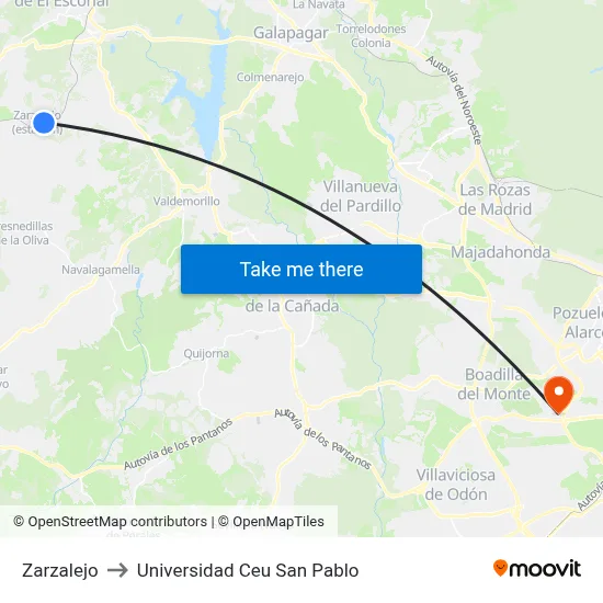 Zarzalejo to Universidad Ceu San Pablo map