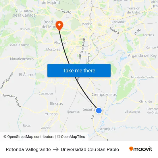 Rotonda Vallegrande to Universidad Ceu San Pablo map