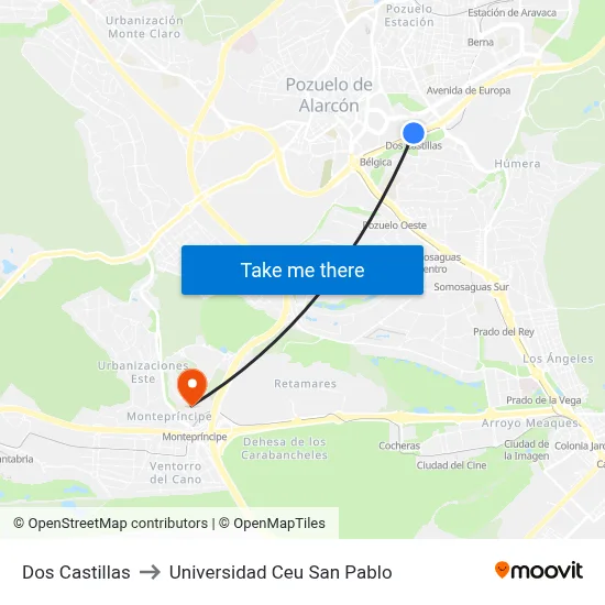 Dos Castillas to Universidad Ceu San Pablo map