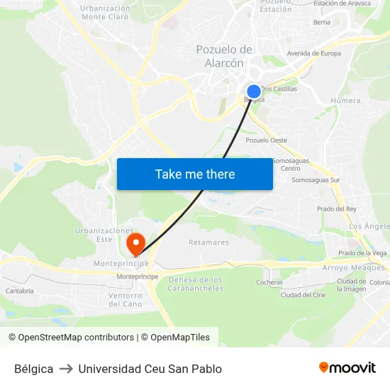 Bélgica to Universidad Ceu San Pablo map