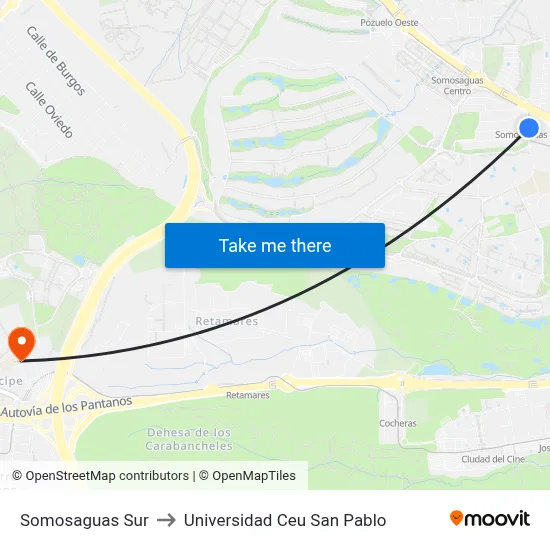 Somosaguas Sur to Universidad Ceu San Pablo map