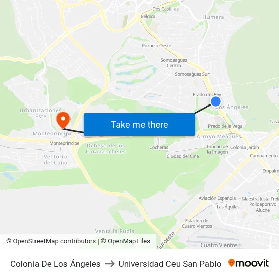 Colonia De Los Ángeles to Universidad Ceu San Pablo map