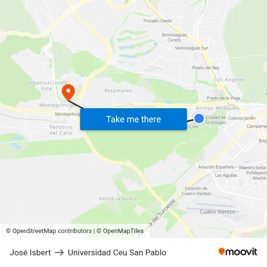José Isbert to Universidad Ceu San Pablo map