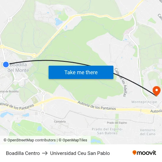 Boadilla Centro to Universidad Ceu San Pablo map