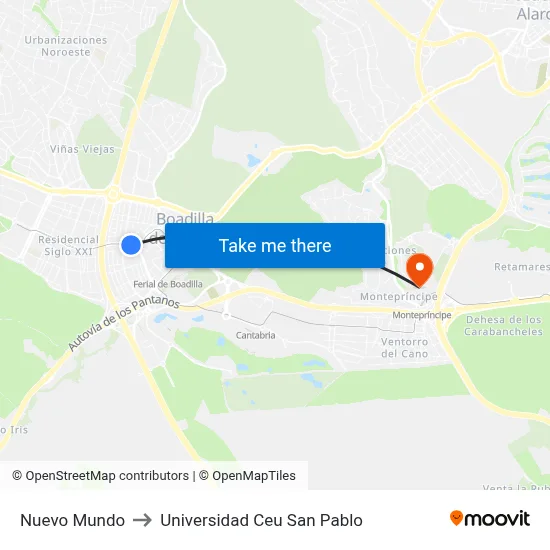 Nuevo Mundo to Universidad Ceu San Pablo map